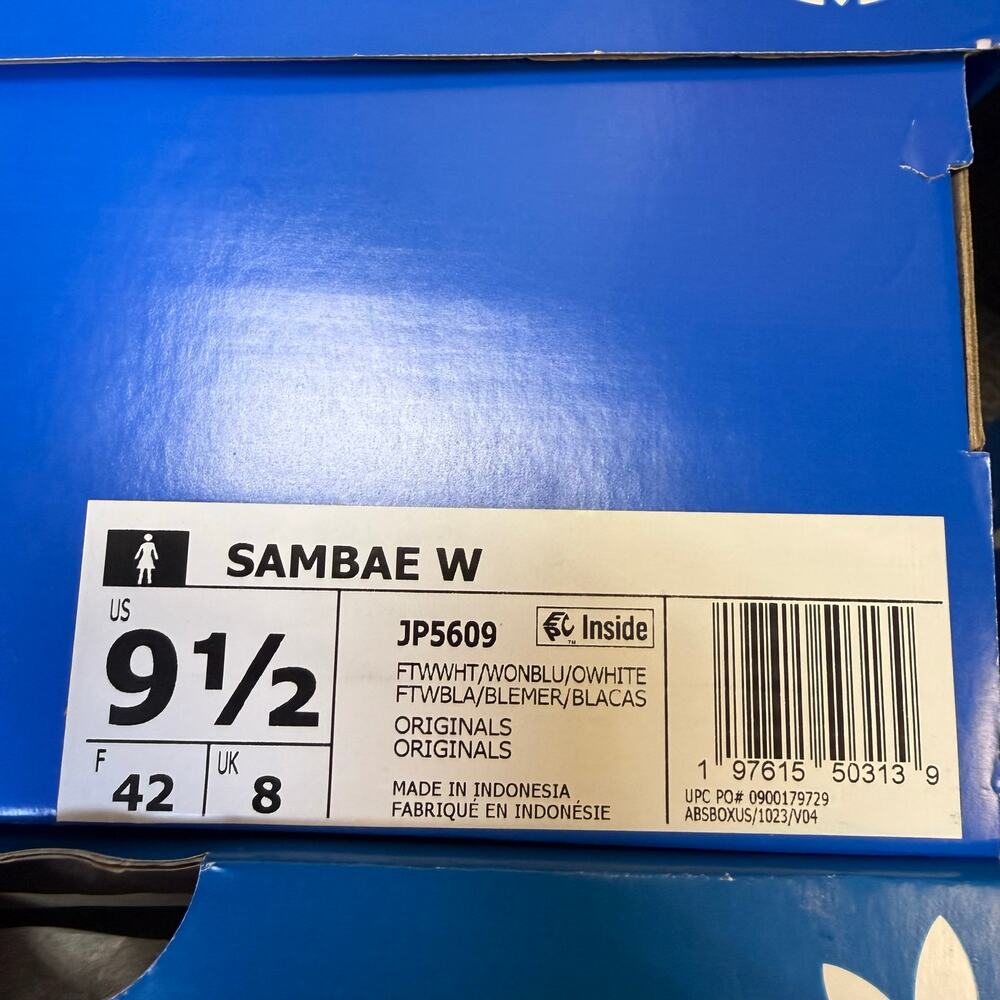 ADIDAS ORIGINALS WOMEN'S 9.5 SAMBAE WHITE WONDER BLUE JP5609 NWT - Picture 6 of 6